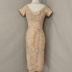 40s Wiggle Dress Lace Over Satin High Quality Tailored Ceil Chapman Vintage SeeM
